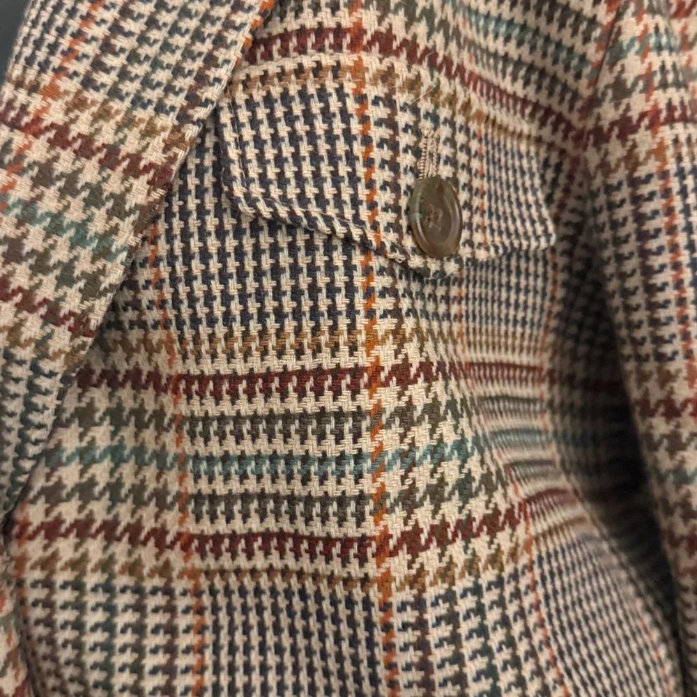 Pendleton Pure Virgin Wool Brown Houndstooth Plaid Short Jacket Blazer Sz 6 - Picture 5 of 10